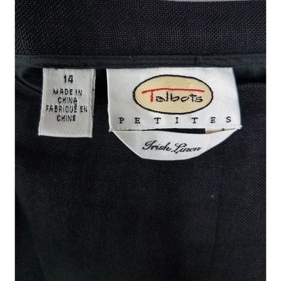 Talbots Petites Women's Sz. 14 Black Irish Linen Lemon Embroidered Pants - Picture 2 of 7